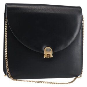Authentic Christian Dior Chain Shoulder Bag Leather Navy Gold